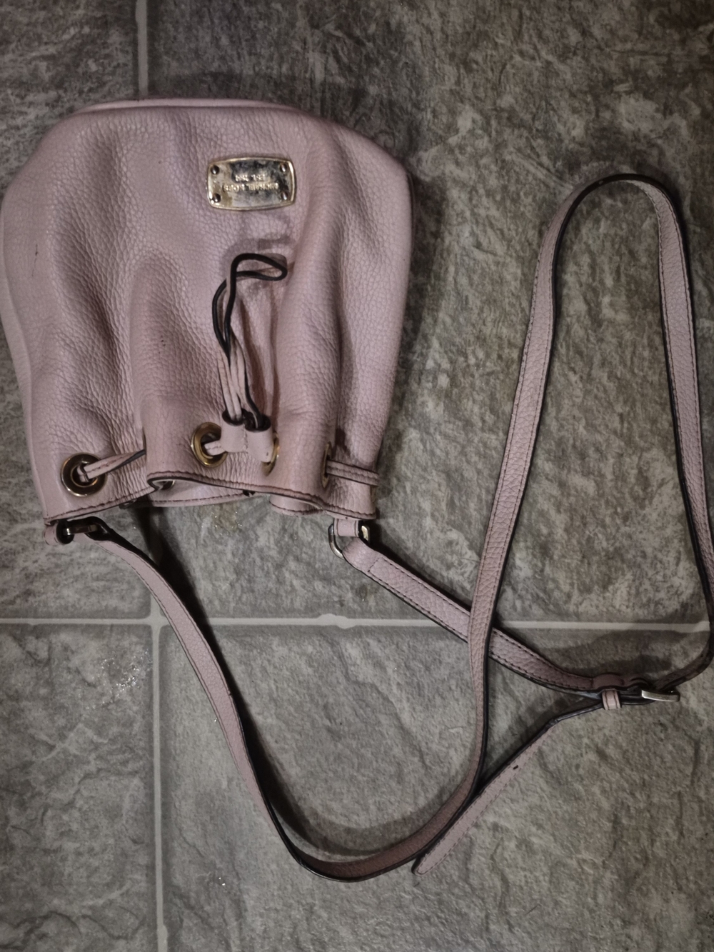 Michael Kors Light Pink Pebbled Leather Drawstring Crossbody